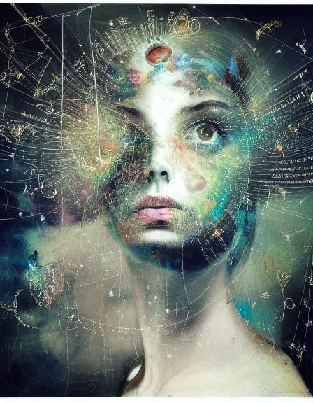 Surreal Woman-Machine Portrait in Bioluminescent Textile Art...