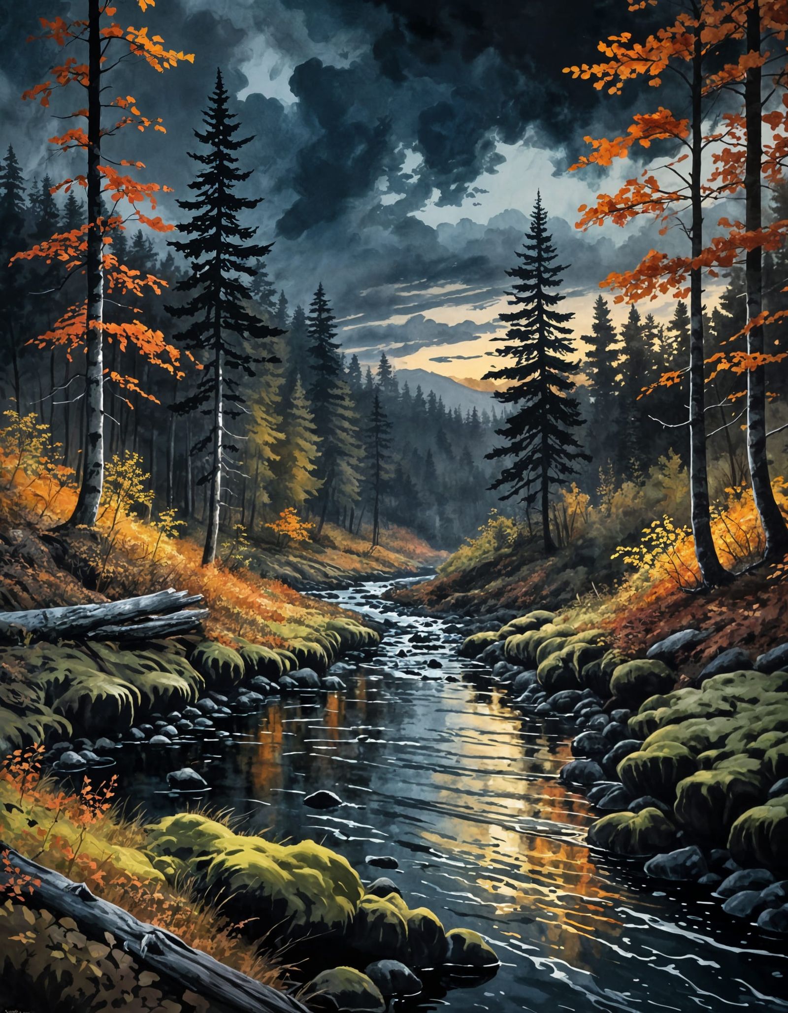 Autumn Forest Landscape in Epic Impressionist Style