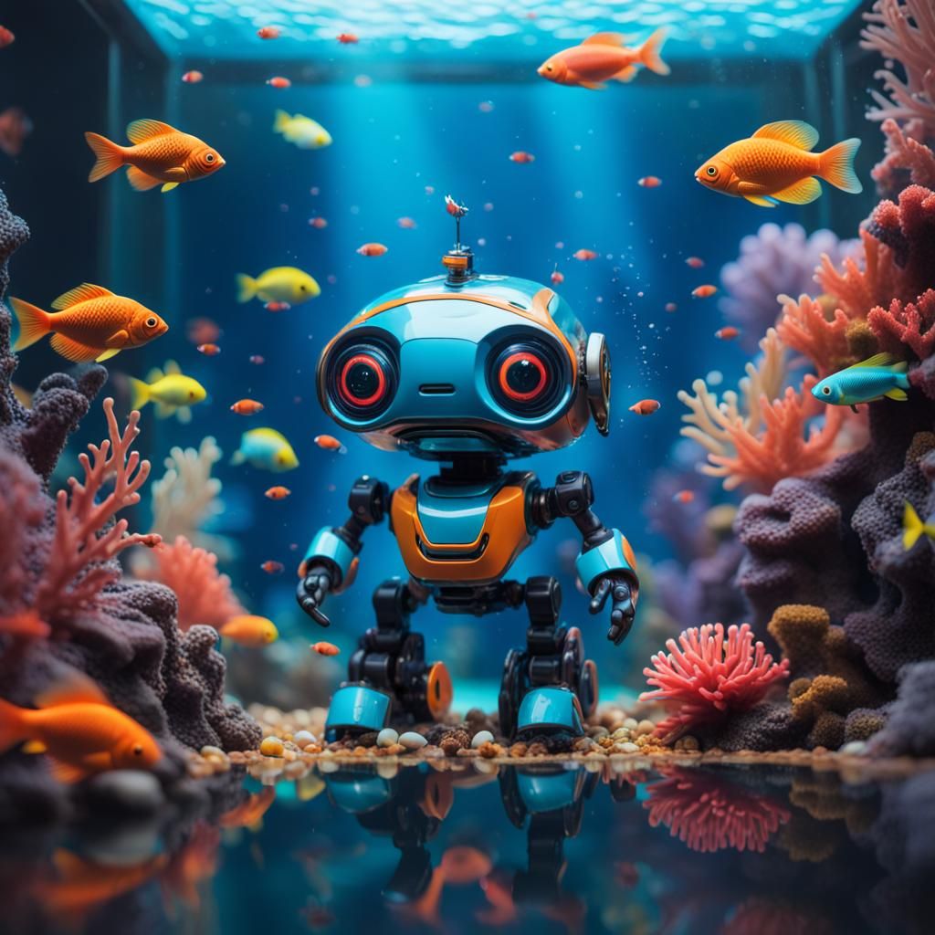 Robot in Aquarium: Hyperrealistic Splash Art
