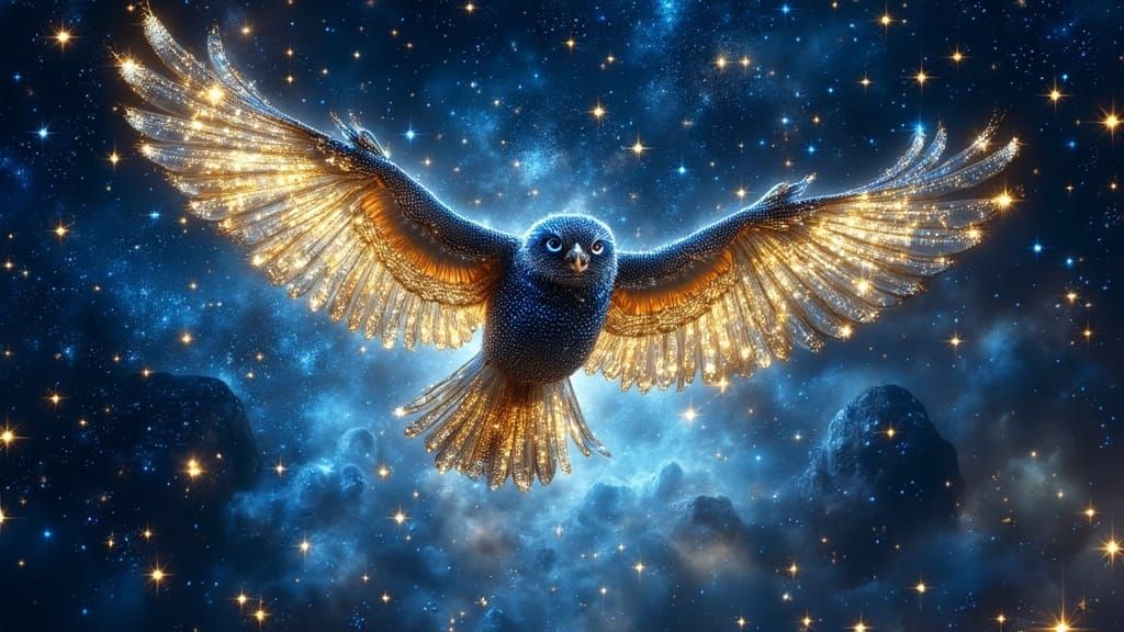 Majestic Owl in Starry Sky, Inspired by Loish