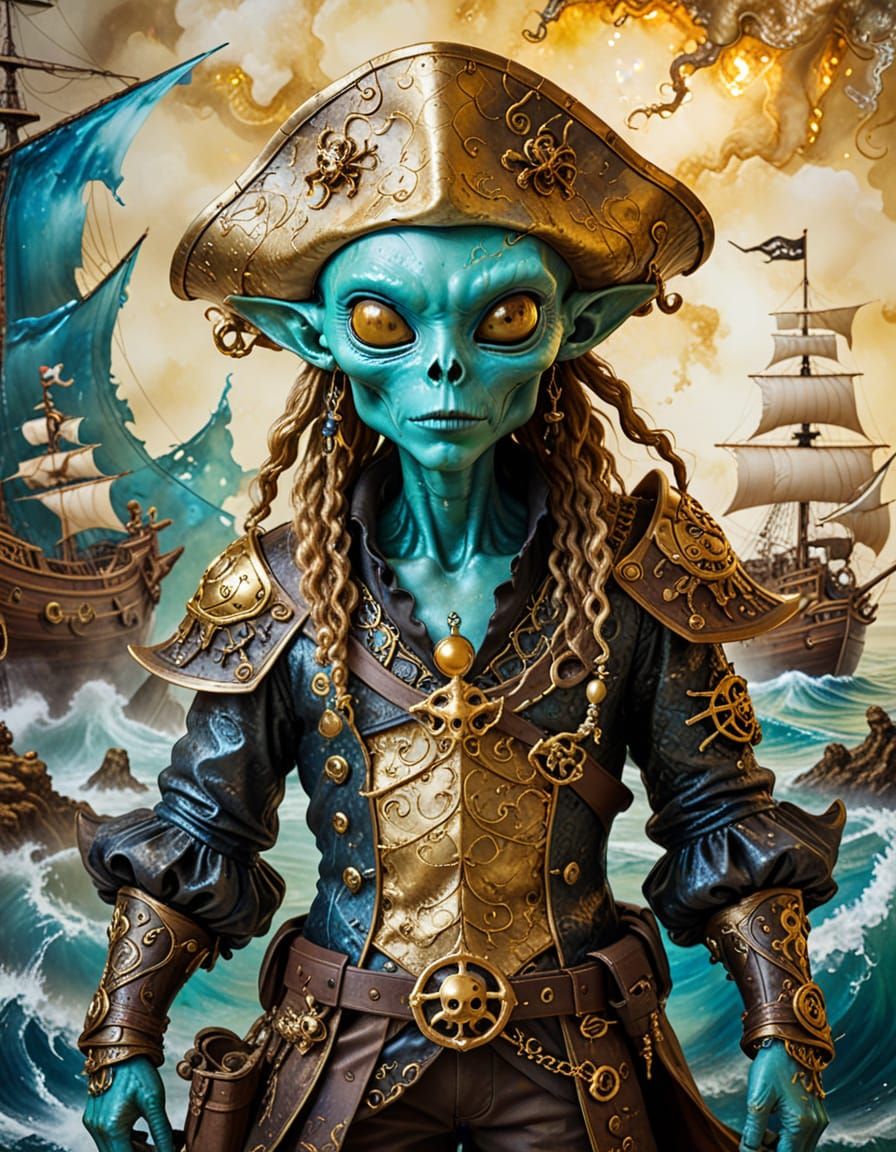 Xenomorph Pirate in Surrealist Painting