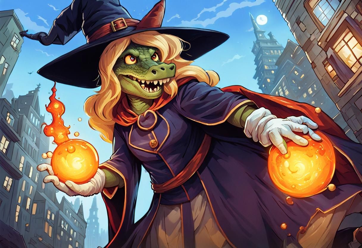 Kaiju Crocodile Witch in Comic Book Art