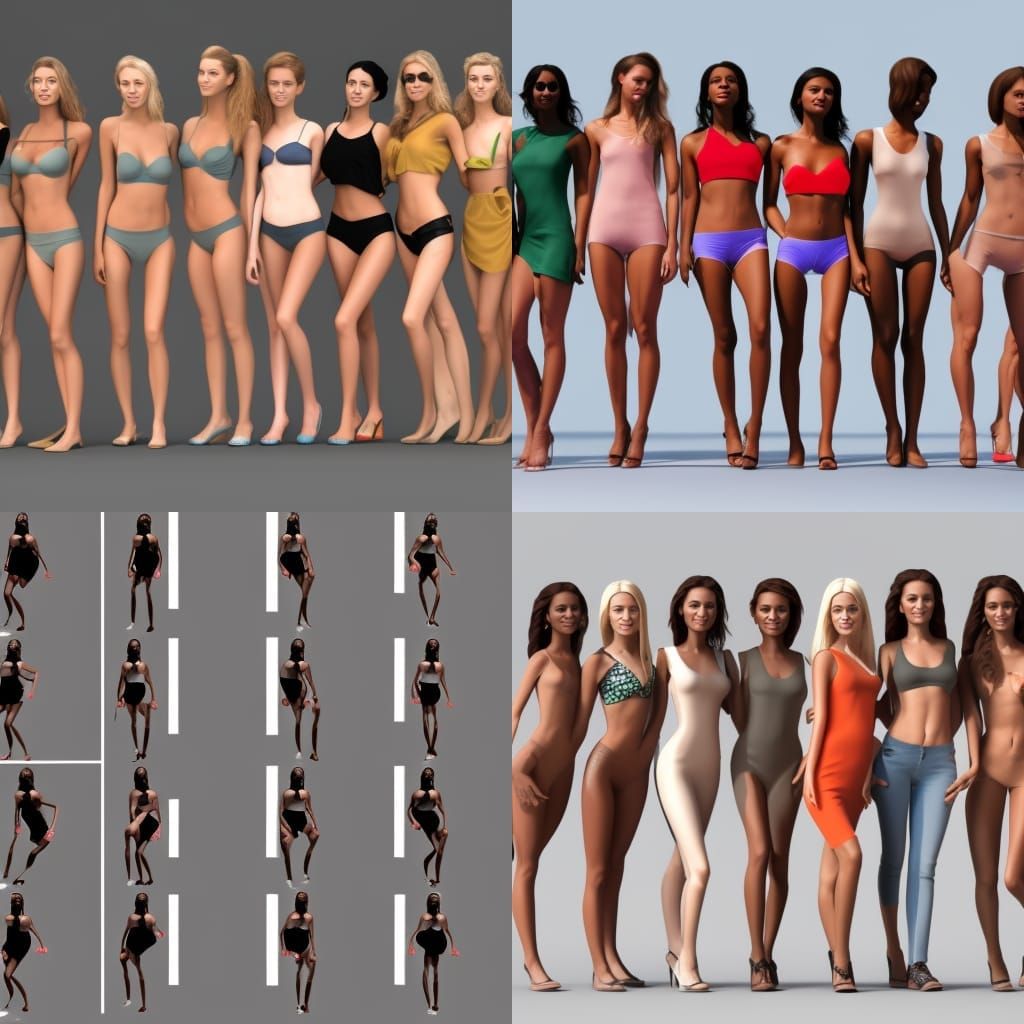 Eight Female Models Posing Realistically