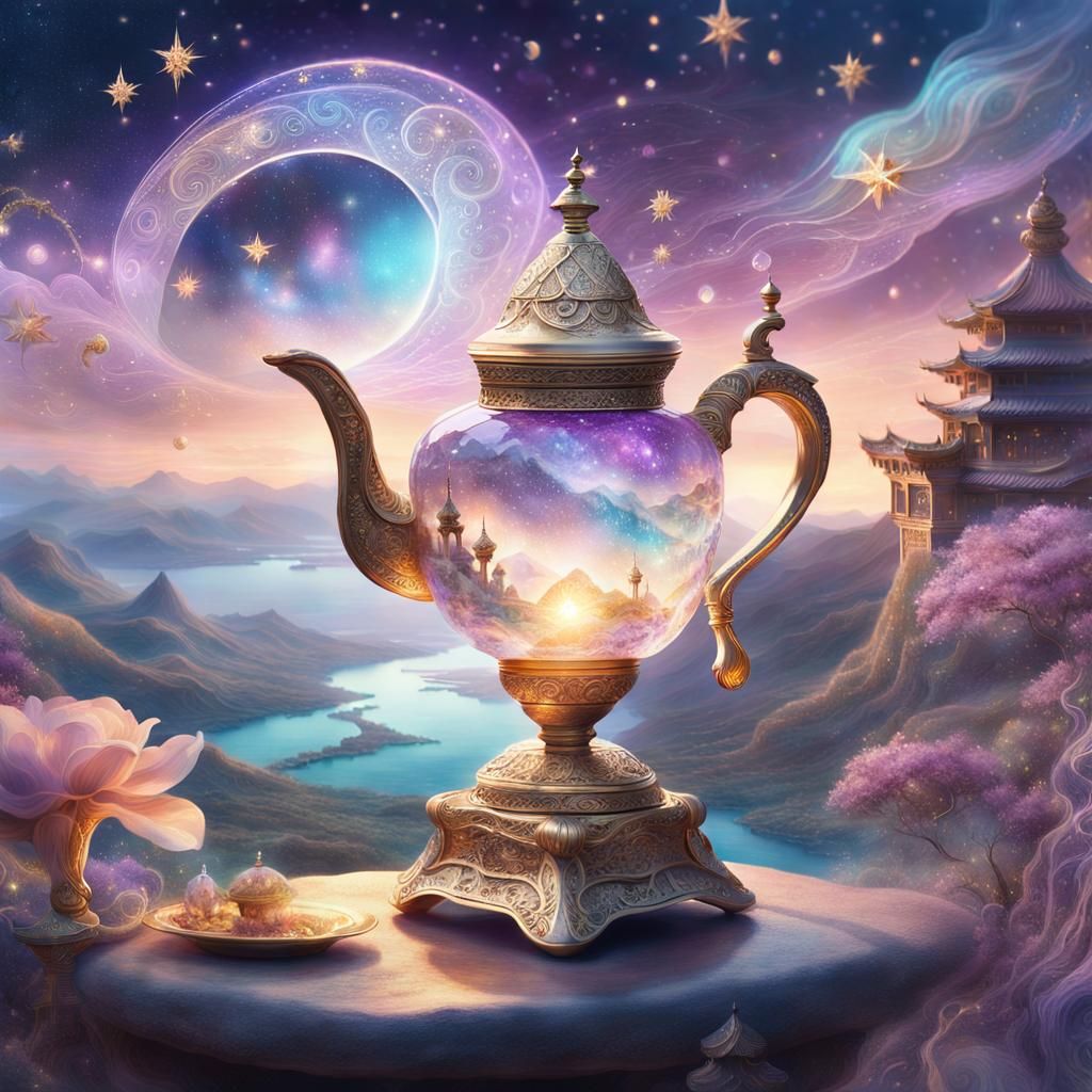 “Stunning and beautiful starry oriental landscape pouring from a delicate crystal Magic lamp Aladdin!!!” Josephine Wall ...