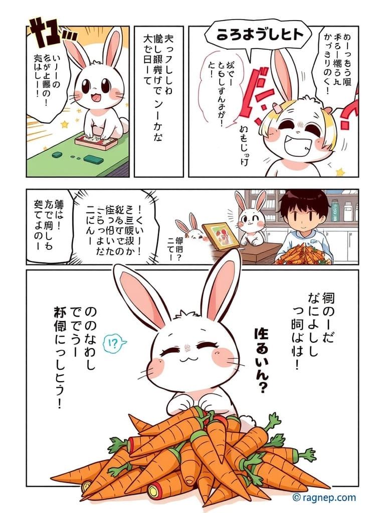 Cartoon Rabbit Discovers Hidden Carrot Trove in Colorful Man...