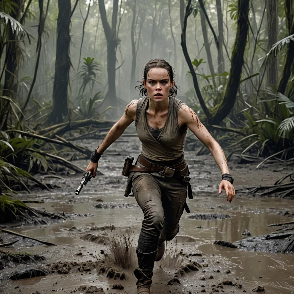 Rey Skywalker in Swamp Jungle Star Wars Scene