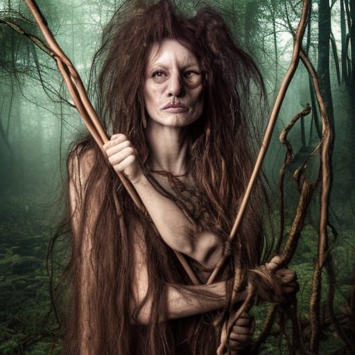 Eldritch Witch Portrait in Dark Forest