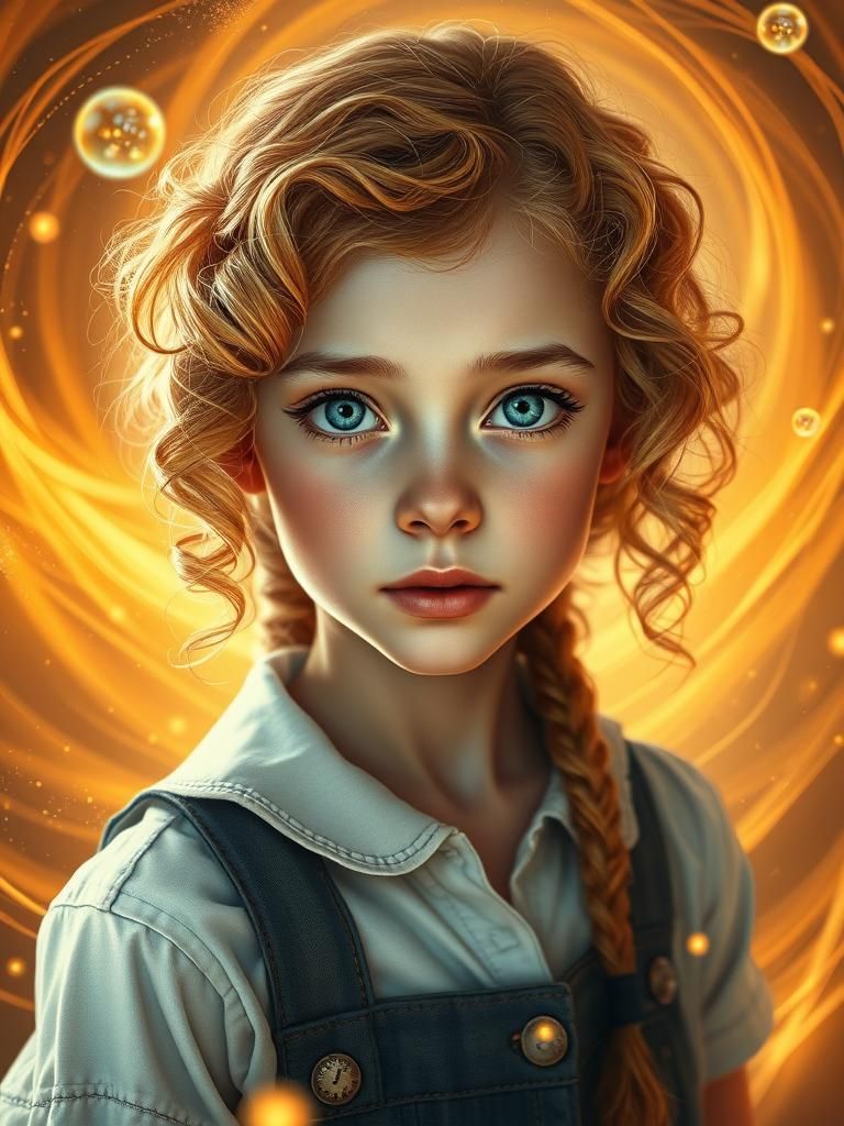 Fiery Blonde Girl Portrait in Dreamlike Style