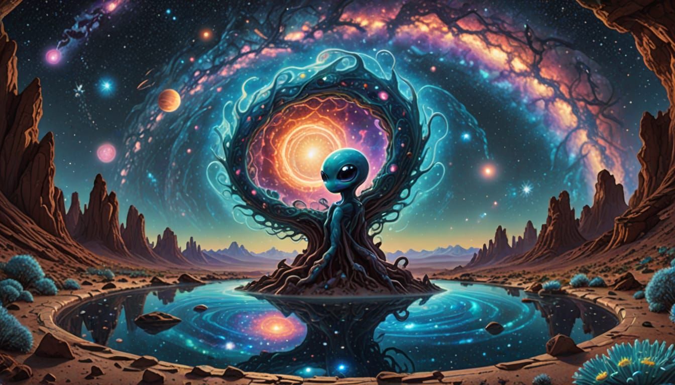 Cosmic Portal Guardian: Quirky Alien Monster in Vibrant, Dre...