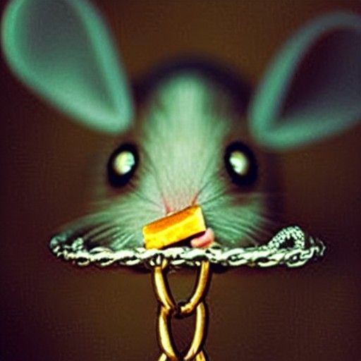 Mouse and Cheese Suspended in Air