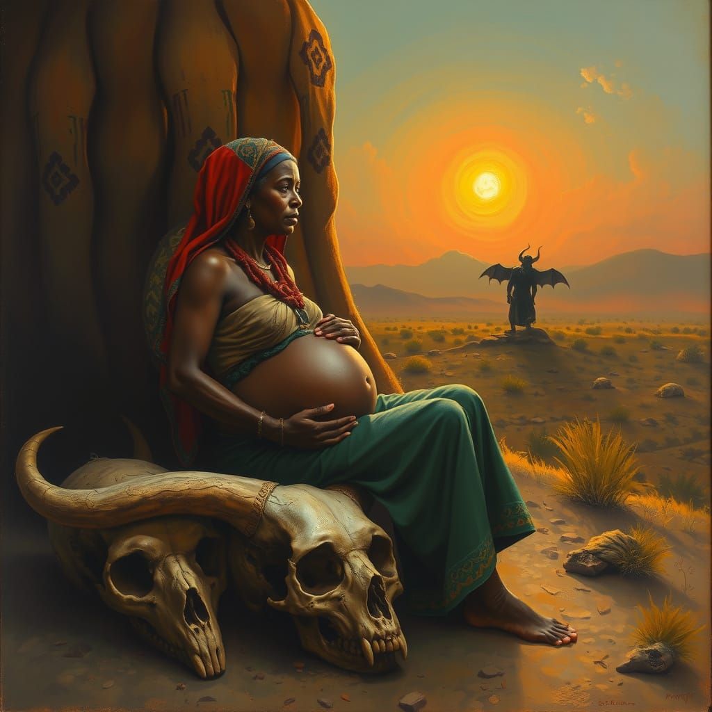 Pregnant Woman in Ethiopia: An Oil Painting