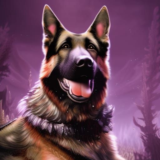 Floral German Shepherd: Detailed Fantasy Art