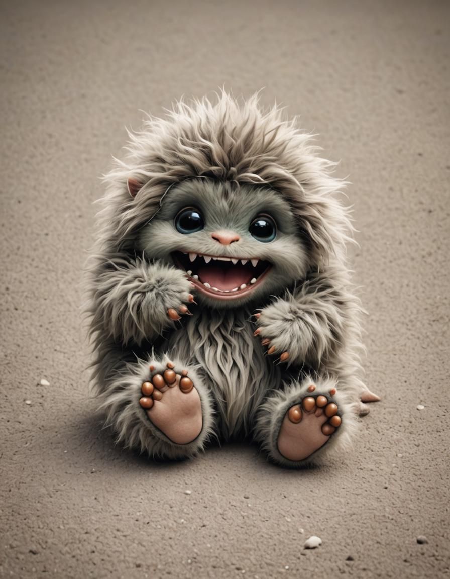 Adorable Fluffy Baby Monster with Toe Beans