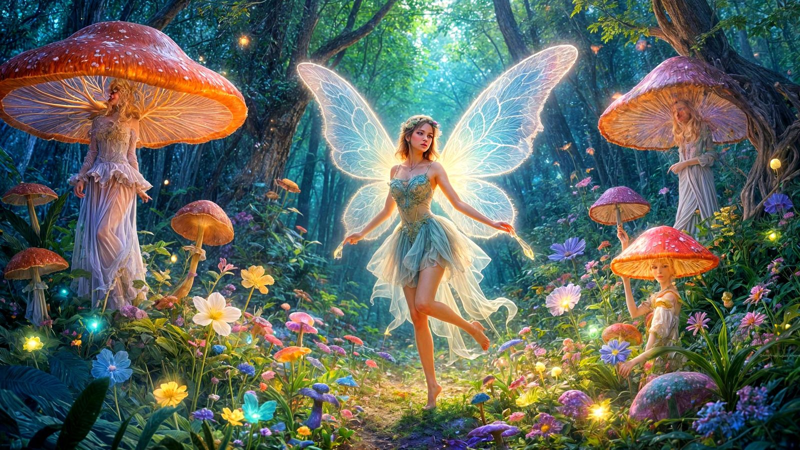 Ethereal Fairy in Magical Forest Clearing, Impressionist Sty...