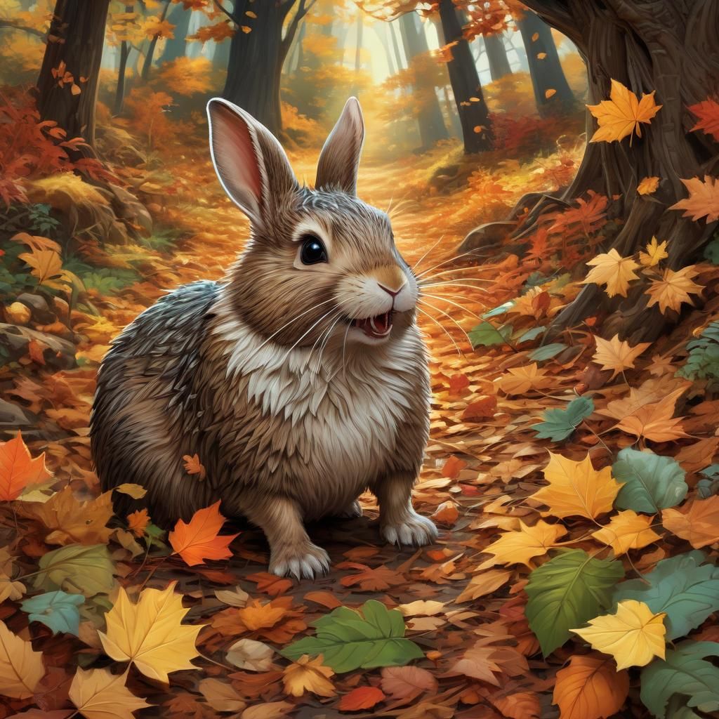 Whimsical Bunny and Hedgehog in Autumn Leaves