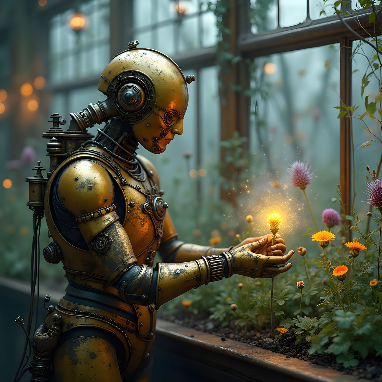 Steampunk Automaton in Bioluminescent Garden: Artstation Con...
