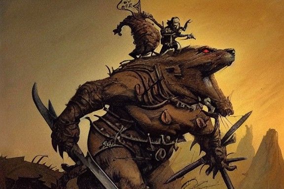 Skaven Knight in Desolate Valley, Frazetta Style