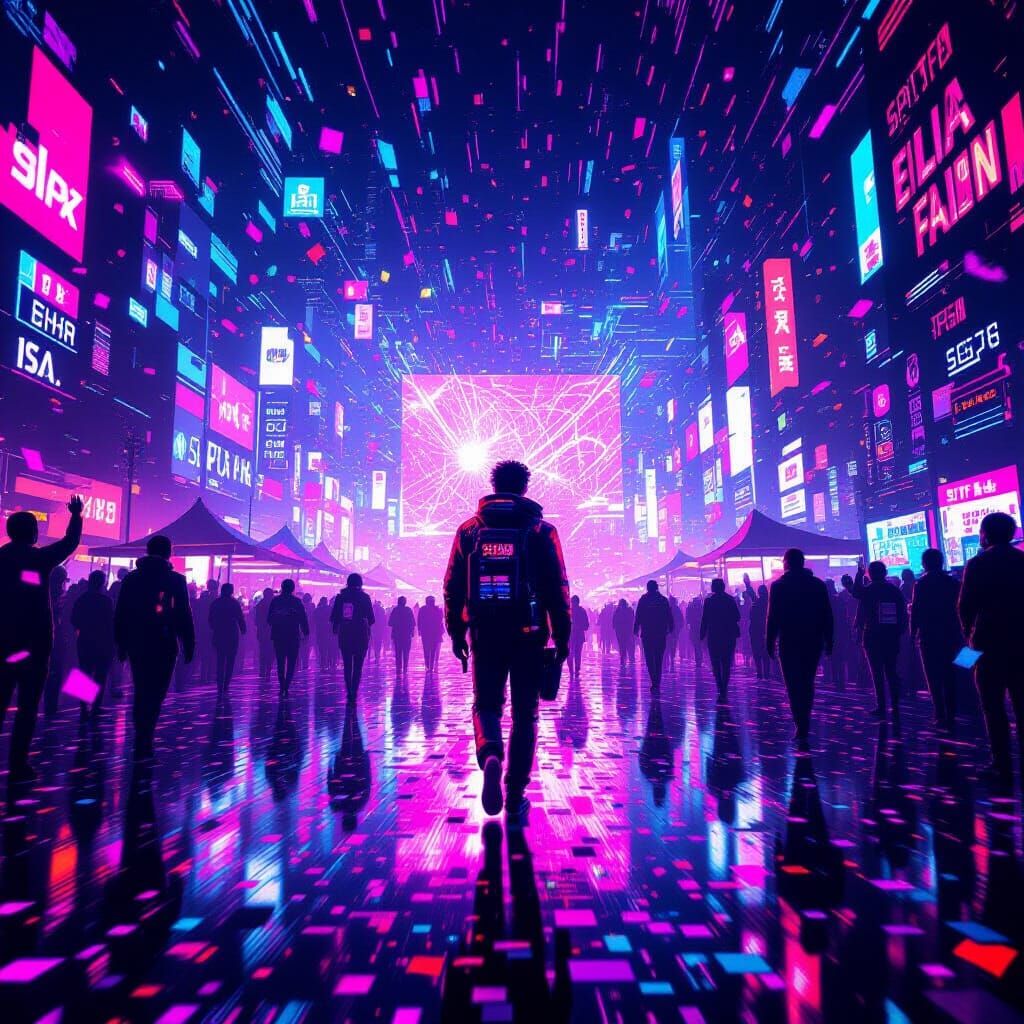 Neon Confetti and Glitching Synth Waves in Cyberpunk Style
