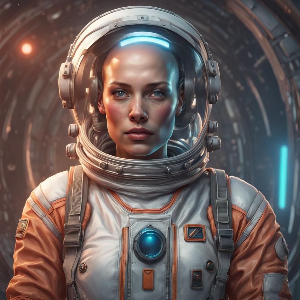 Androgynous Woman in Spacesuit: Hyperrealistic Portrait