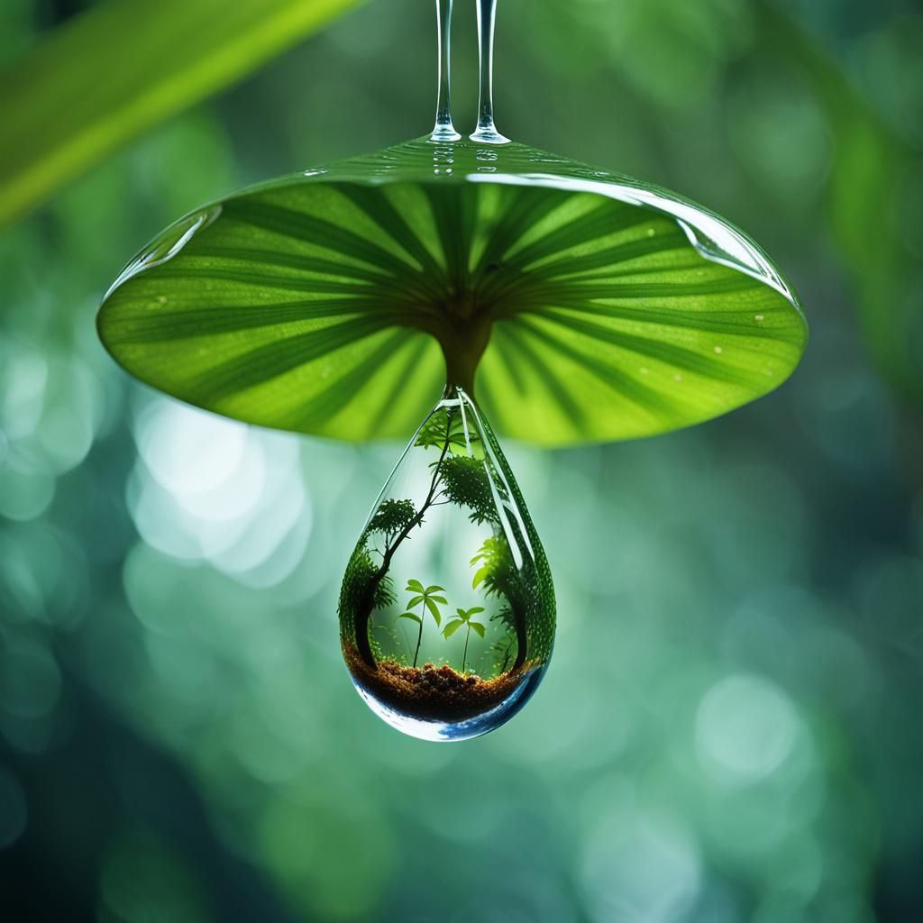 Antigravity Raindrop with Upside-Down Rainforest