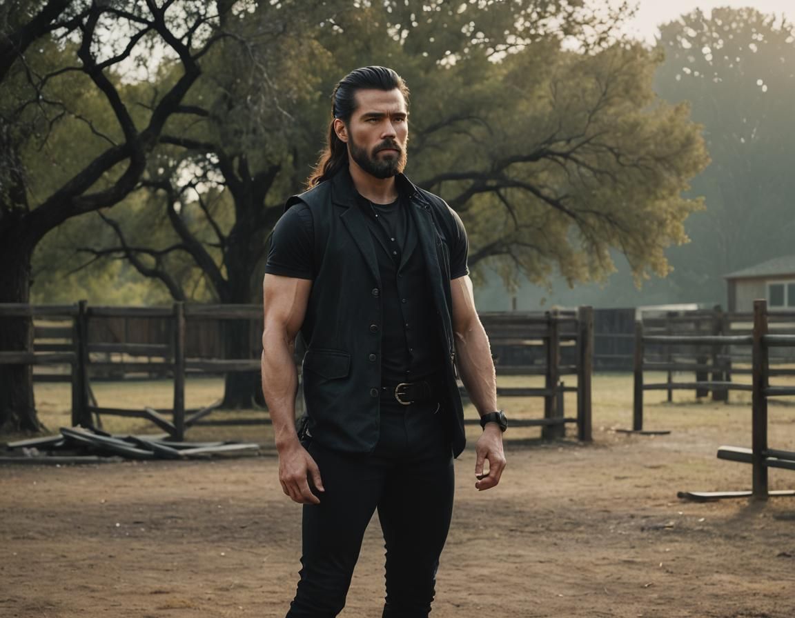 Androgynous Man on Ranch in Cinematic Style