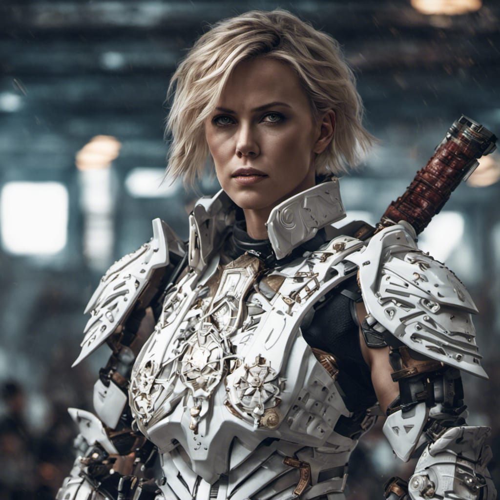 Cyberpunk Samurai in White Armor