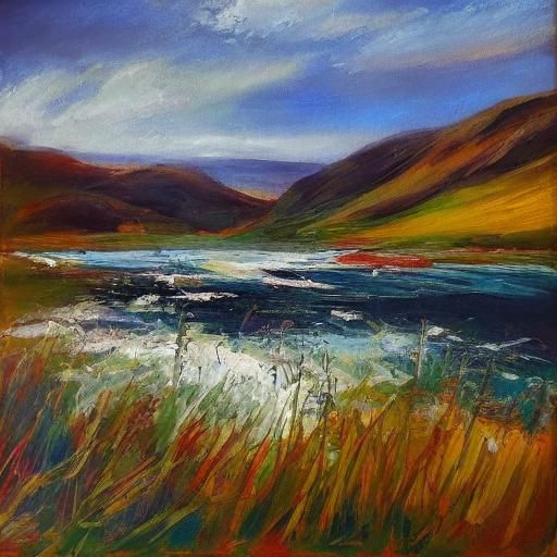People Swimming in Hebrides: an Impressionist Oil Painting