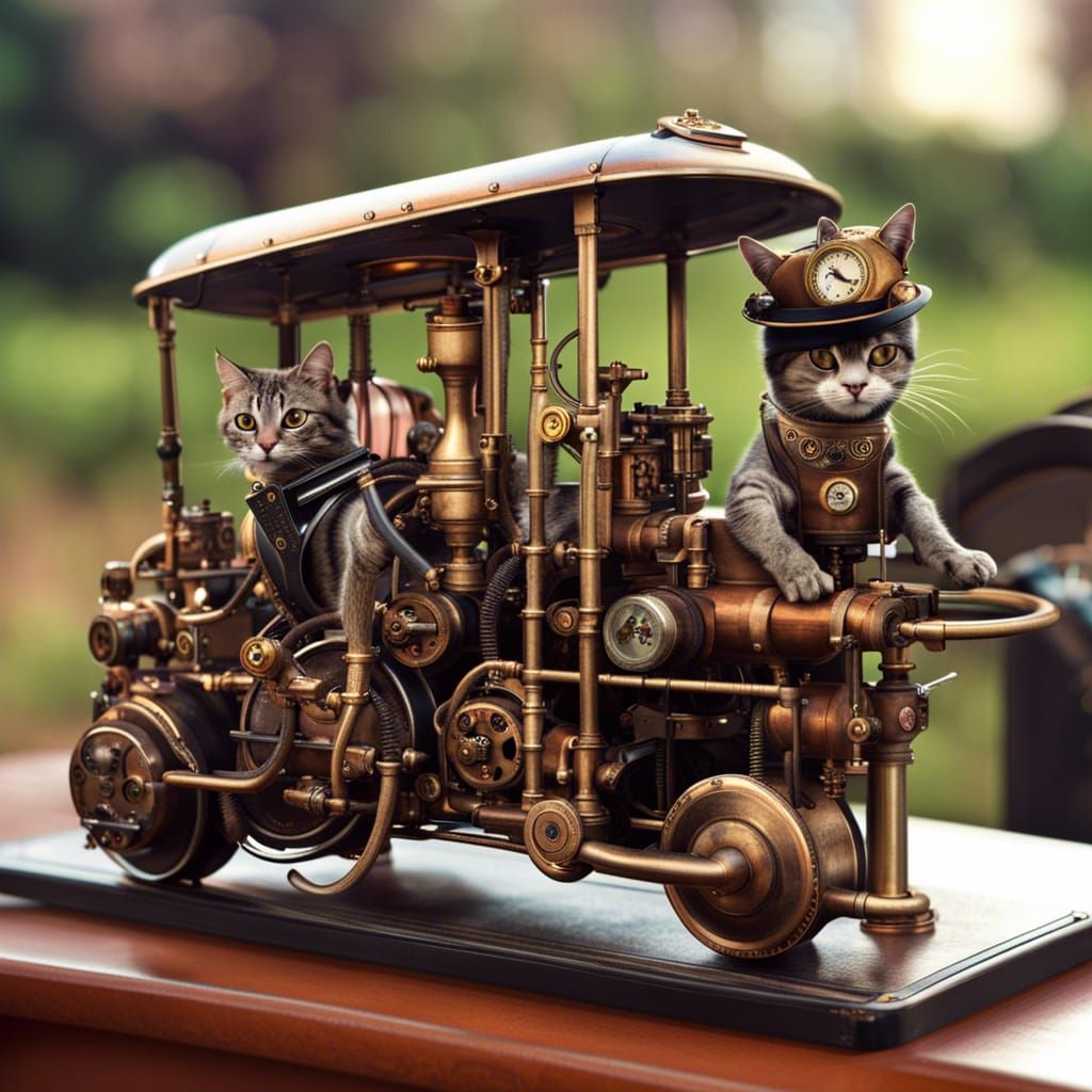 Steampunk Bus Filled with Cats