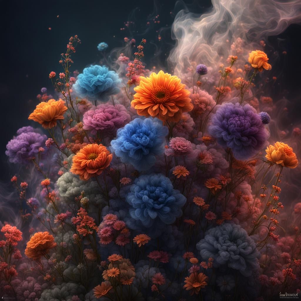Smoke Flower Bouquet: Detailed Fantasy Concept Art