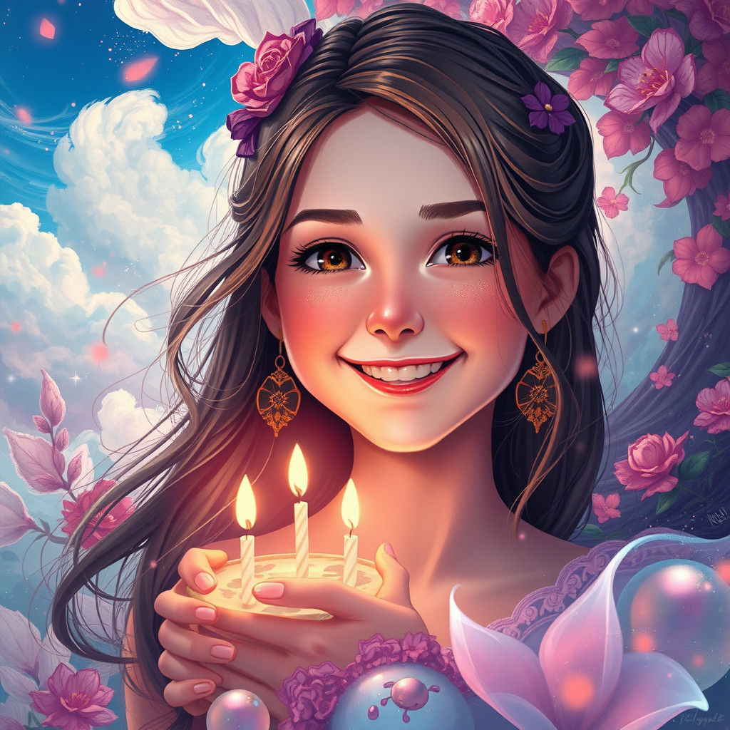 Whimsical Portrait of Yulia in Dreamlike Landscape