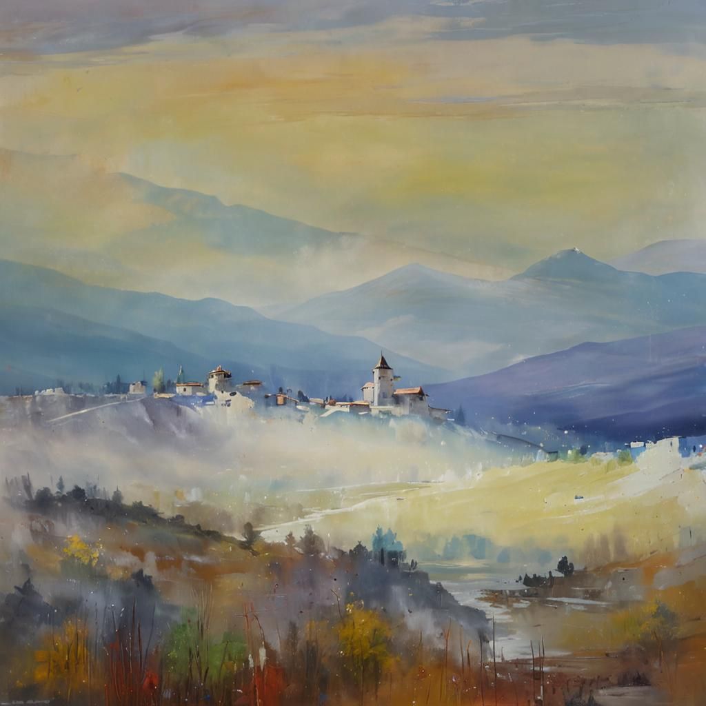 Mountain Monastery in Hot Oriental Impasto Style