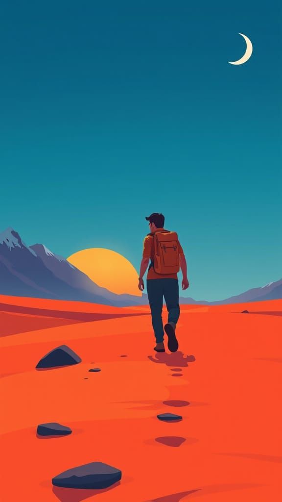 Surreal Desert Wanderer Captured in Vibrant Sunset