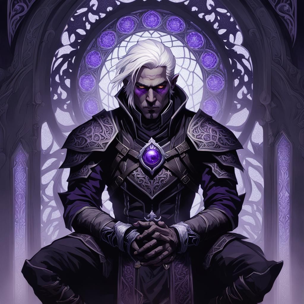 Drow Rogue Kneeling in Prayer, Dark Fantasy Art