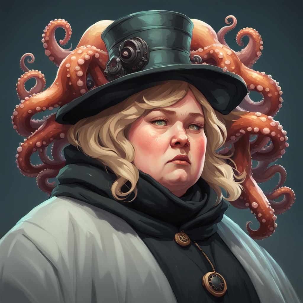 Woman with Octopus: Hyperdetailed Digital Portrait
