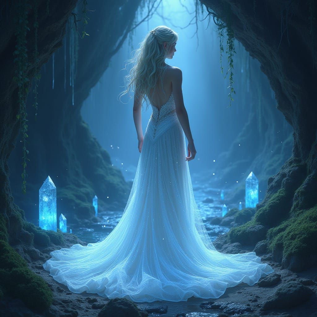 Ethereal Elf Bride in Bioluminescent Cavern