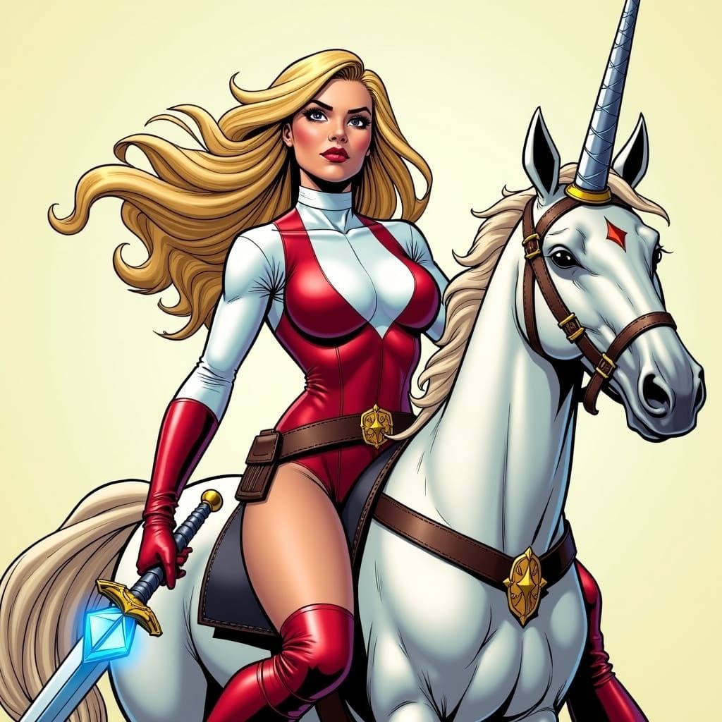 Comic Book Princess Adora Riding a White Unicorn in Fantasy ...