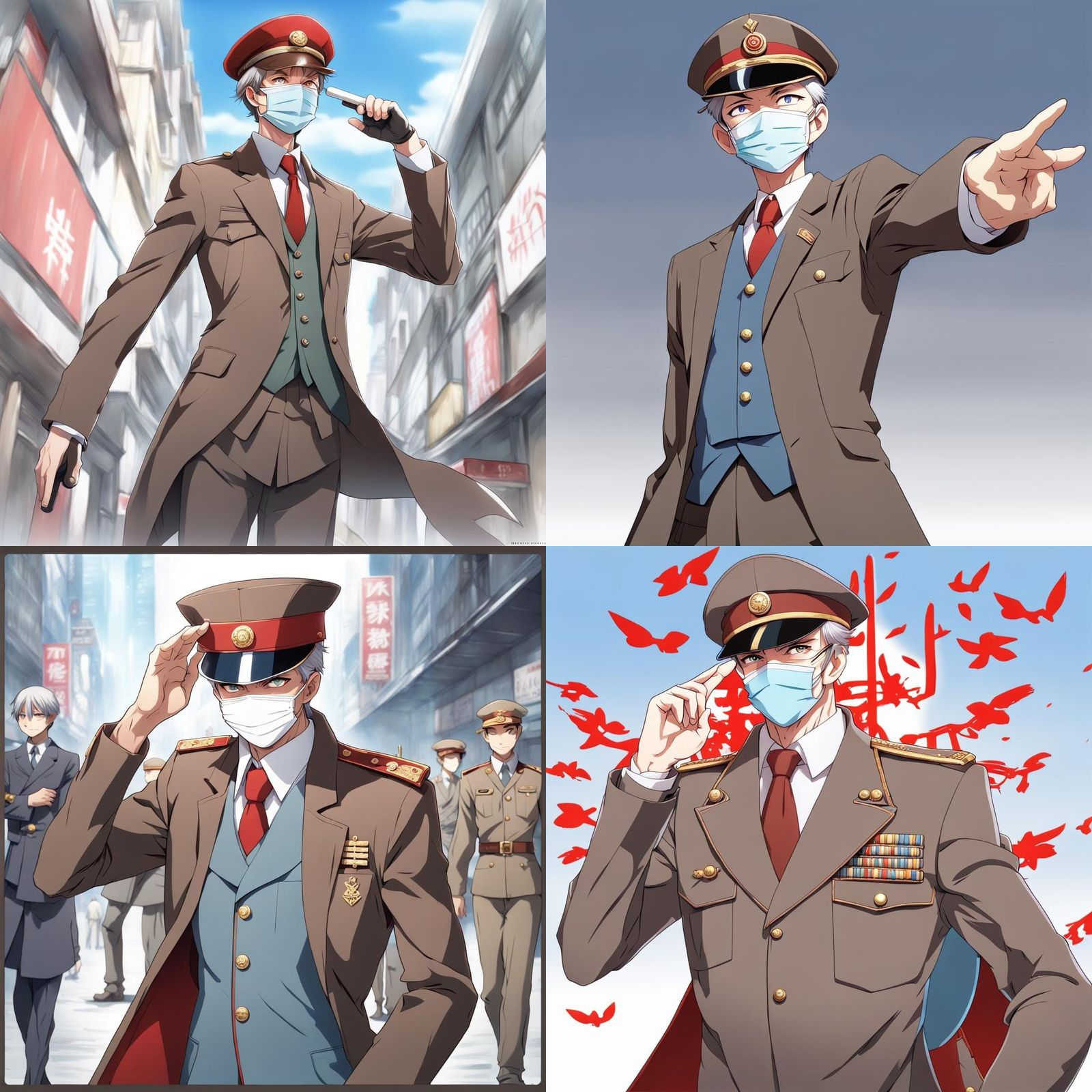 Anime Style Portrait: Man in Mask and Military Hat