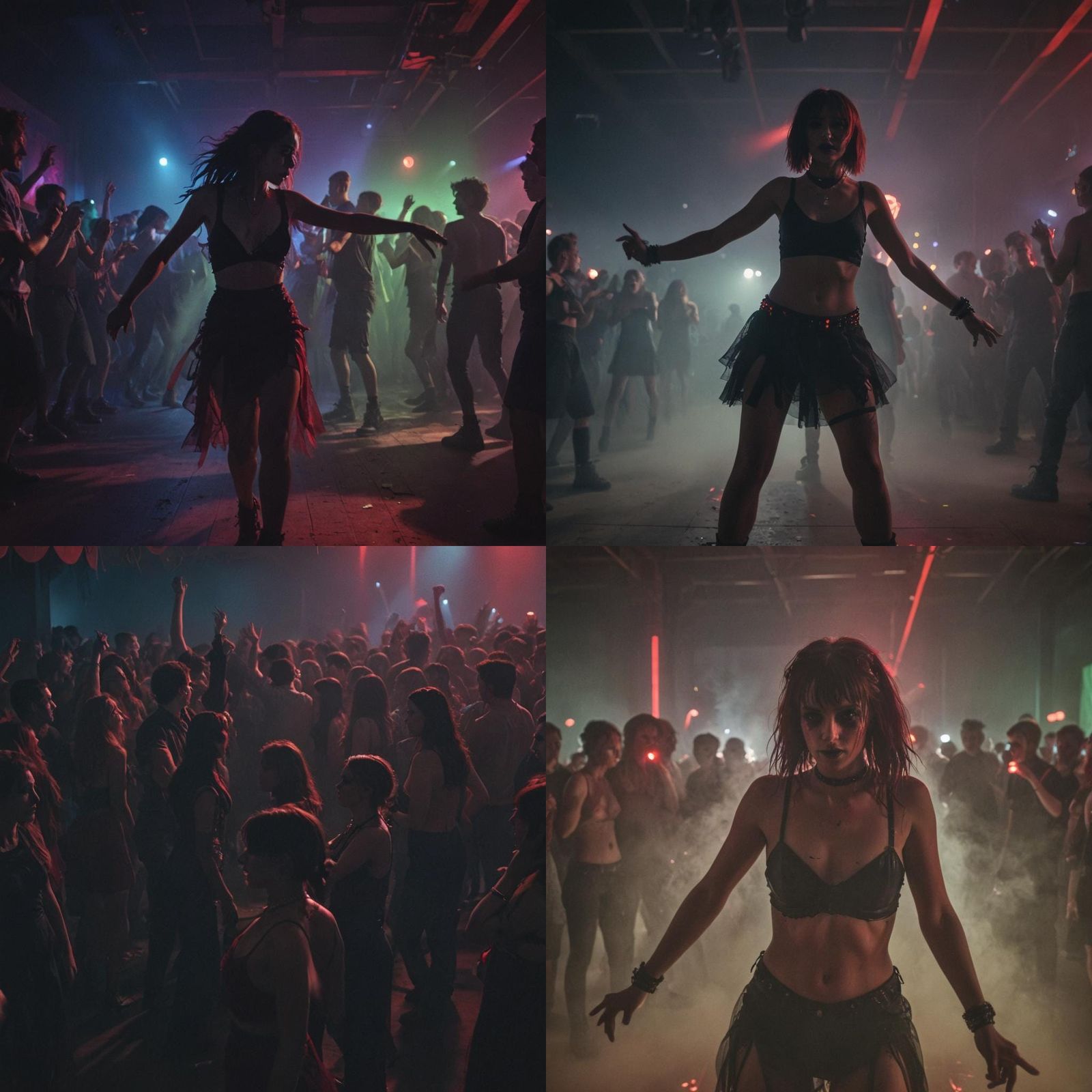 Gothic Rave Dancers in Red Light: Cinematic Film Still