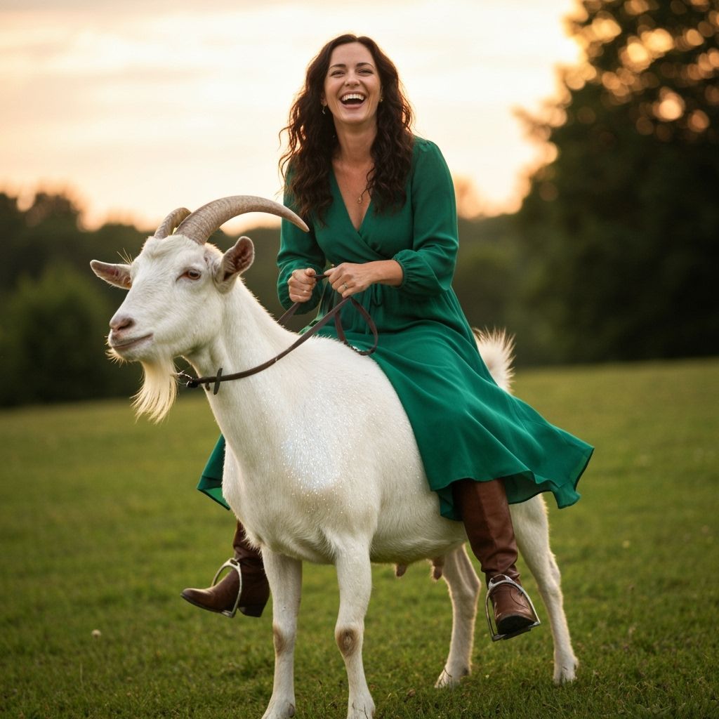 Woman Rides Glittering Goat