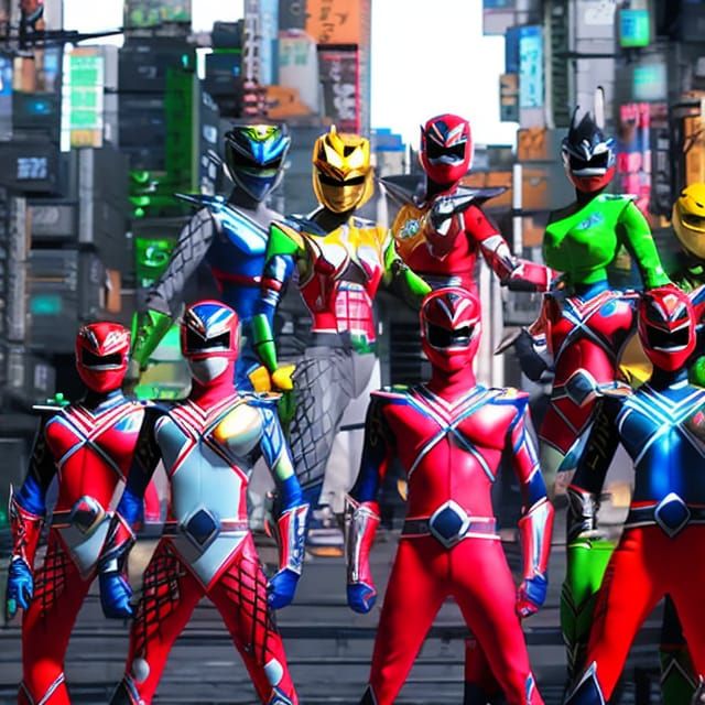 Power Rangers Group Portrait in Tokyo, Anime Style