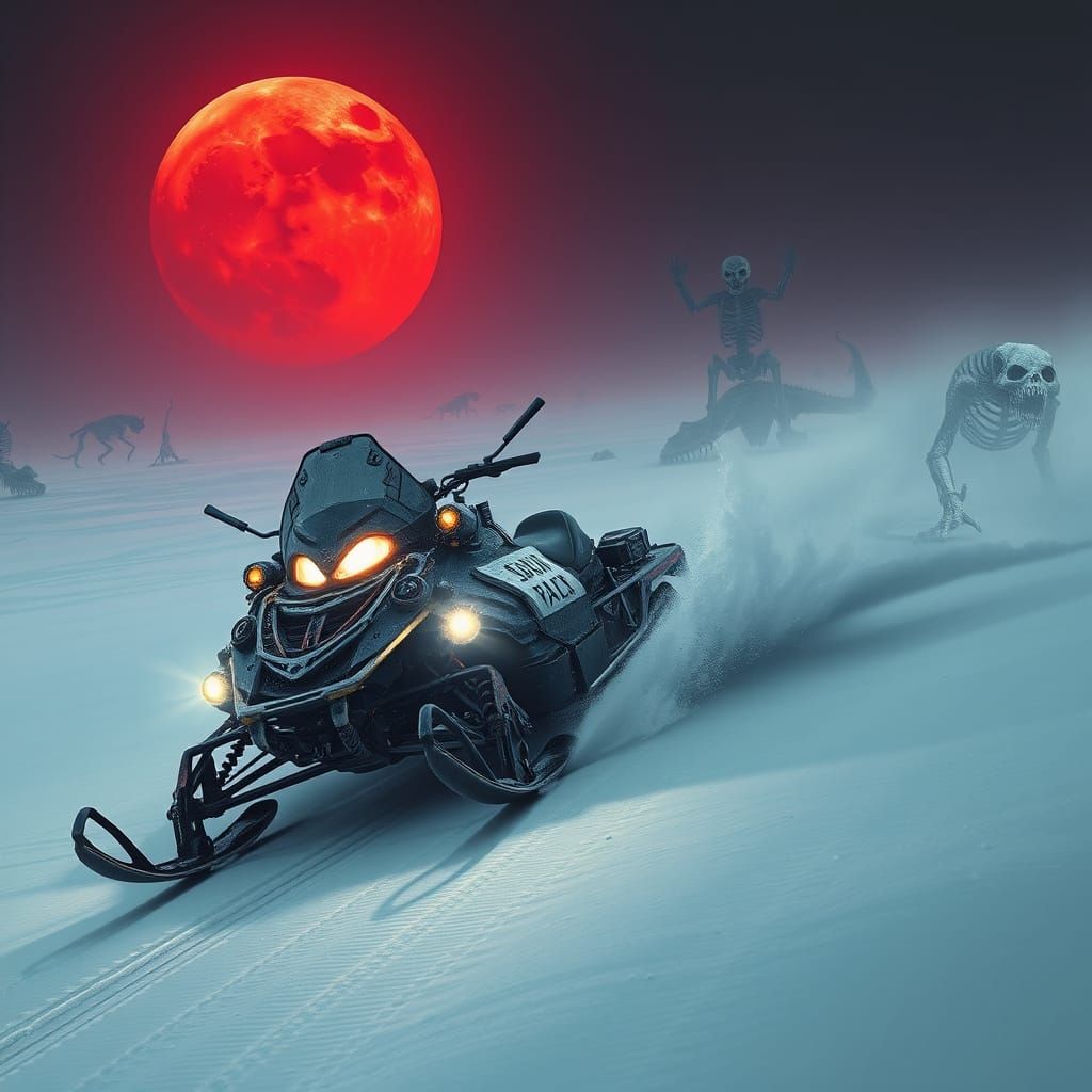 Cyberpunk Apocalypse in a Blood Moon Arctic
