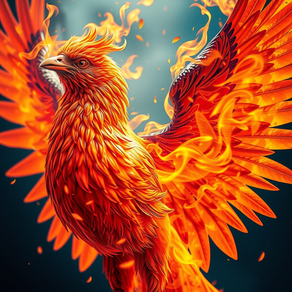 Cyberpunk Phoenix with Fiery Wings