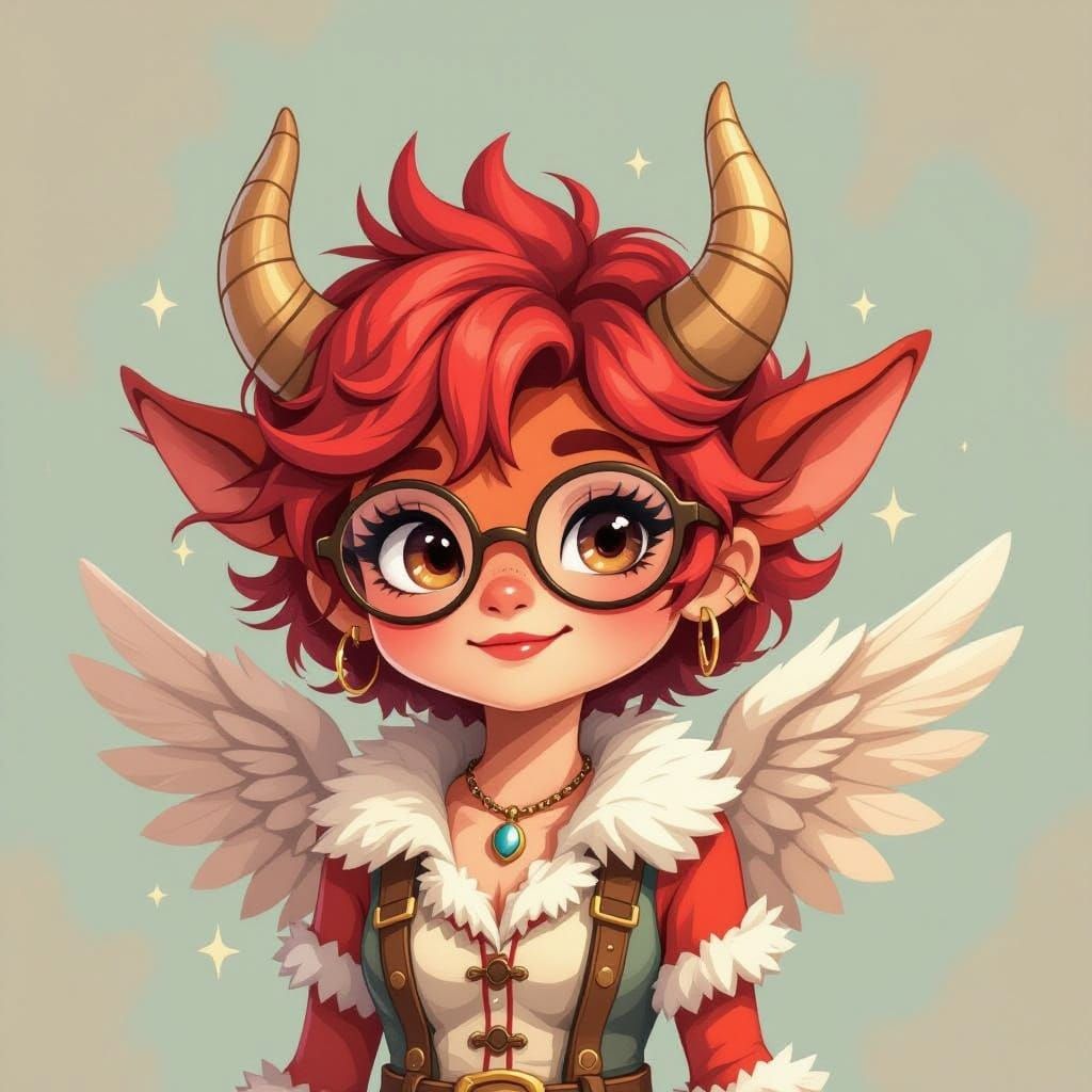 Cowgirl Demon with Feathered Wings in Whimsical Style