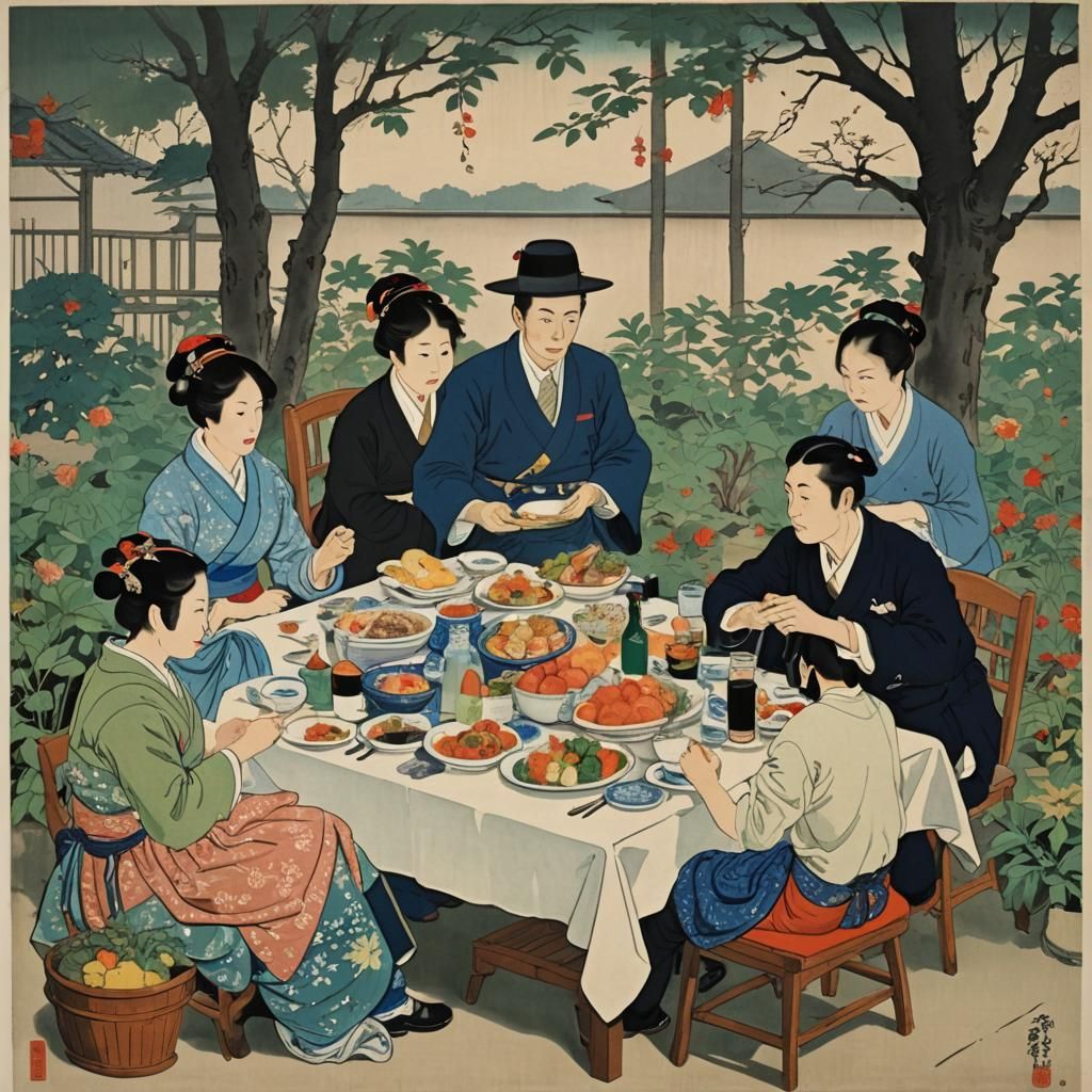 Garden Dinner Still Life: Ukiyo-e Style