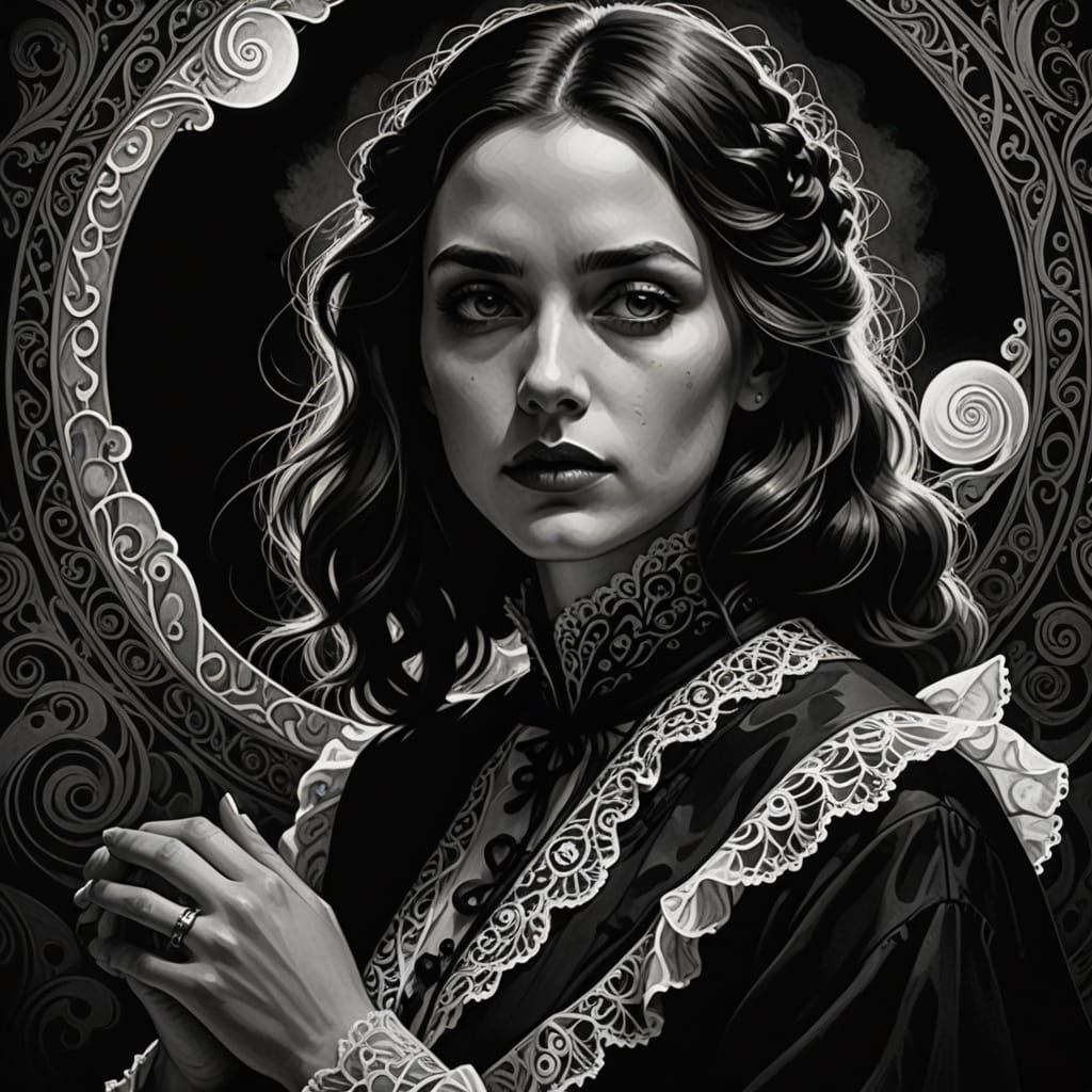 Ethereal Victorian Gothic Woman in Yin Yang Abstraction