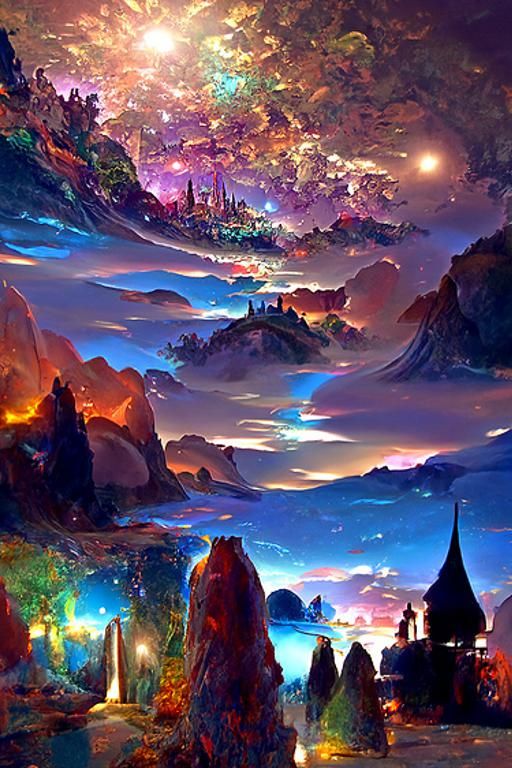 Luminescent Fantasy Castle Landscape at Night