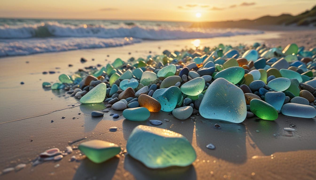 Seaglass Beach Sunset Abstract Expressionism