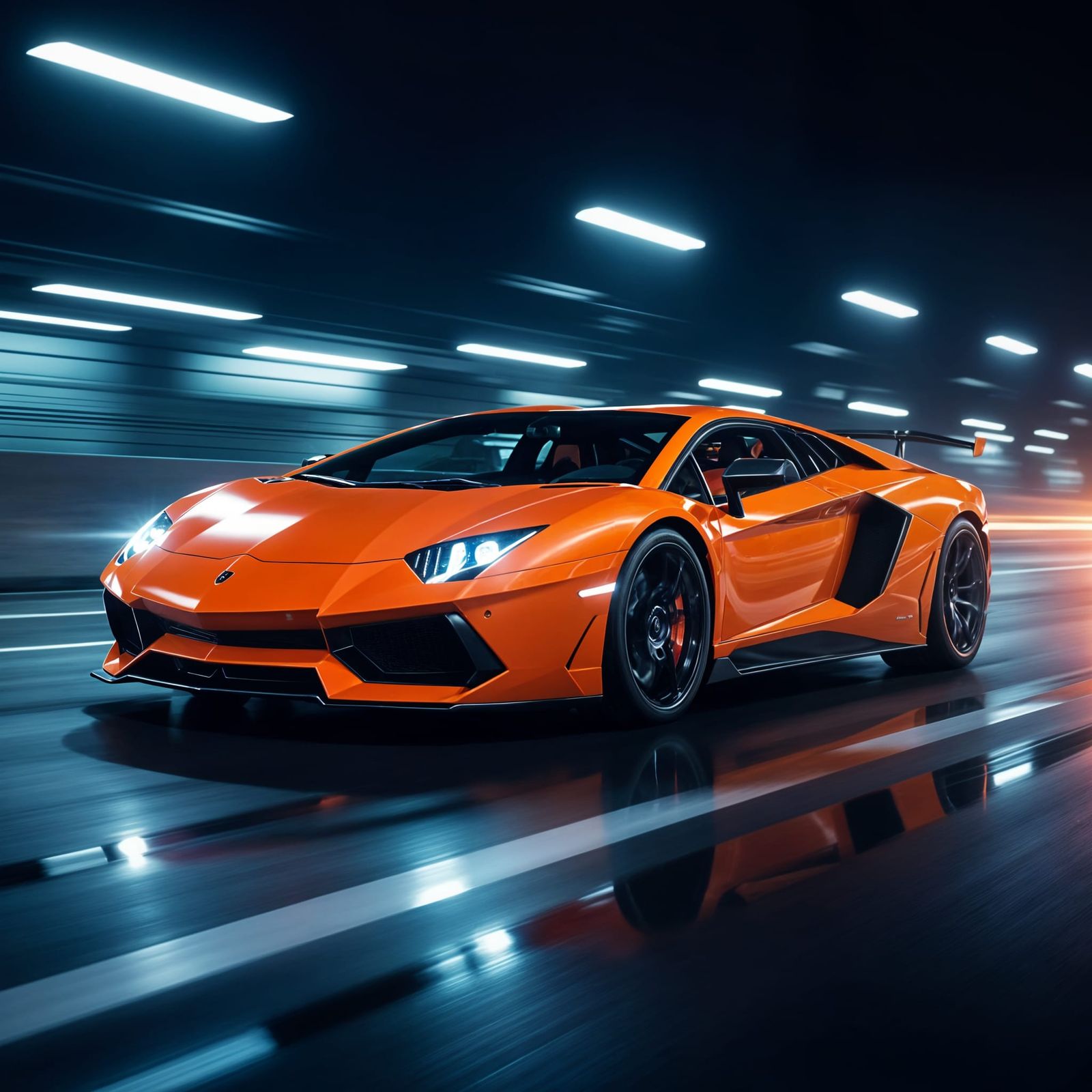 Orange Lamborghini Aventador LP Racing at Night