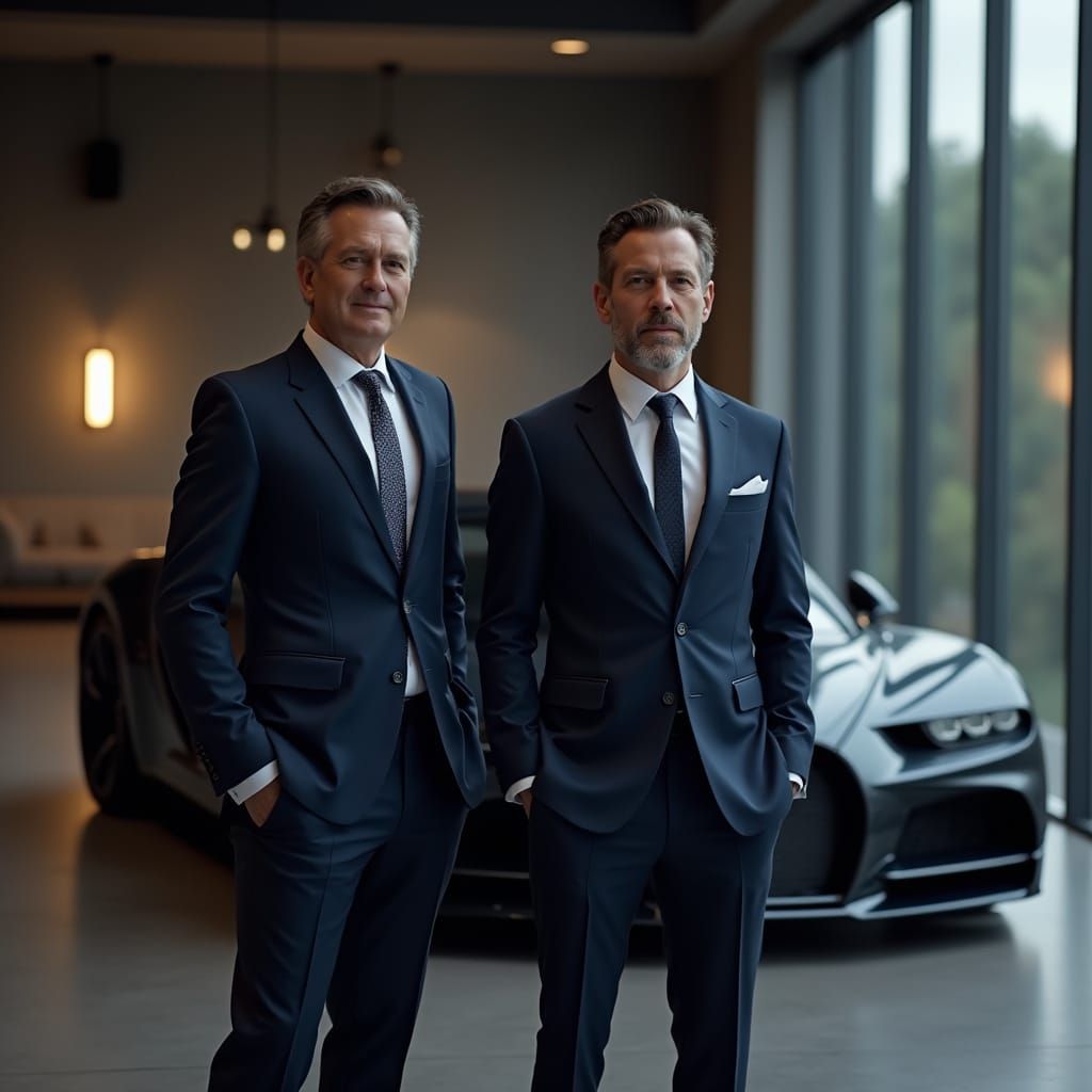 CEO and Bugatti in Penthouse Garage, Photorealistic Style