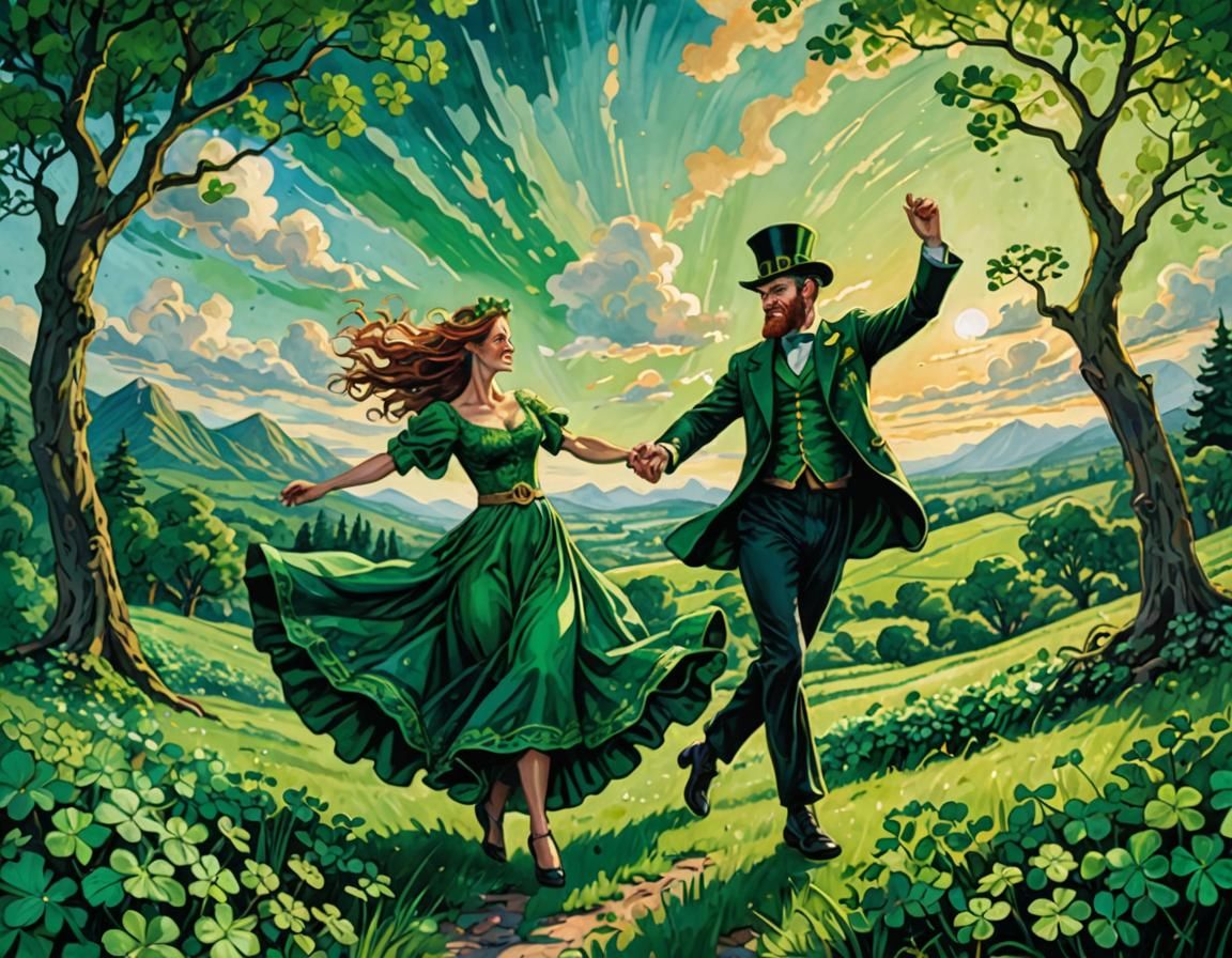 St. Patrick's Day Dance, Gouache Impressionist Painting
